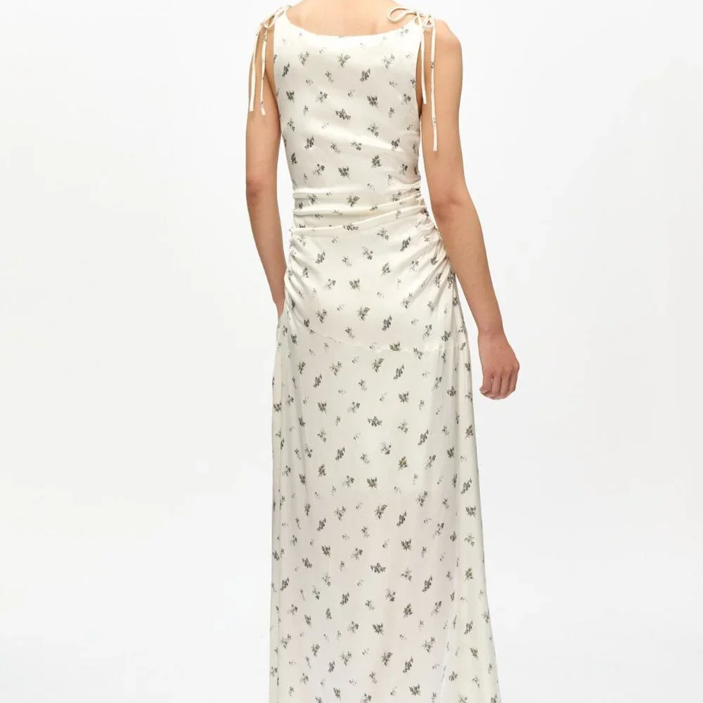Ganni White Satin Gathered Dress - Size 38/US 6, $495 usd - Picture 2 of 13